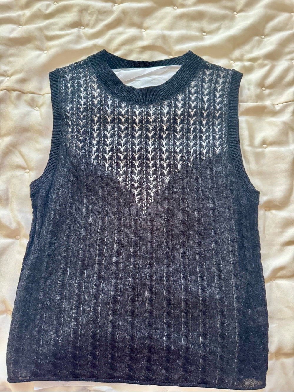 Zara Black Lacey Knit Sleeveless Sweater Vest EUC SZ M